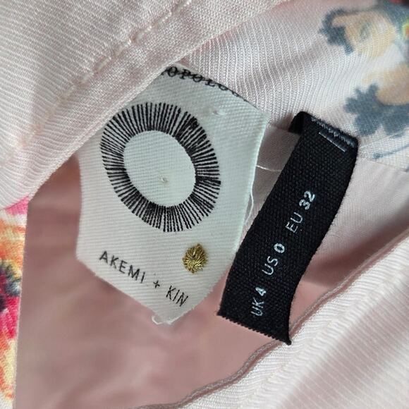 Anthropologie Akemi Kin 0 Adia Pink Floral Linen Blend wide Leg Jumpsuit Girly - Picture 7 of 8